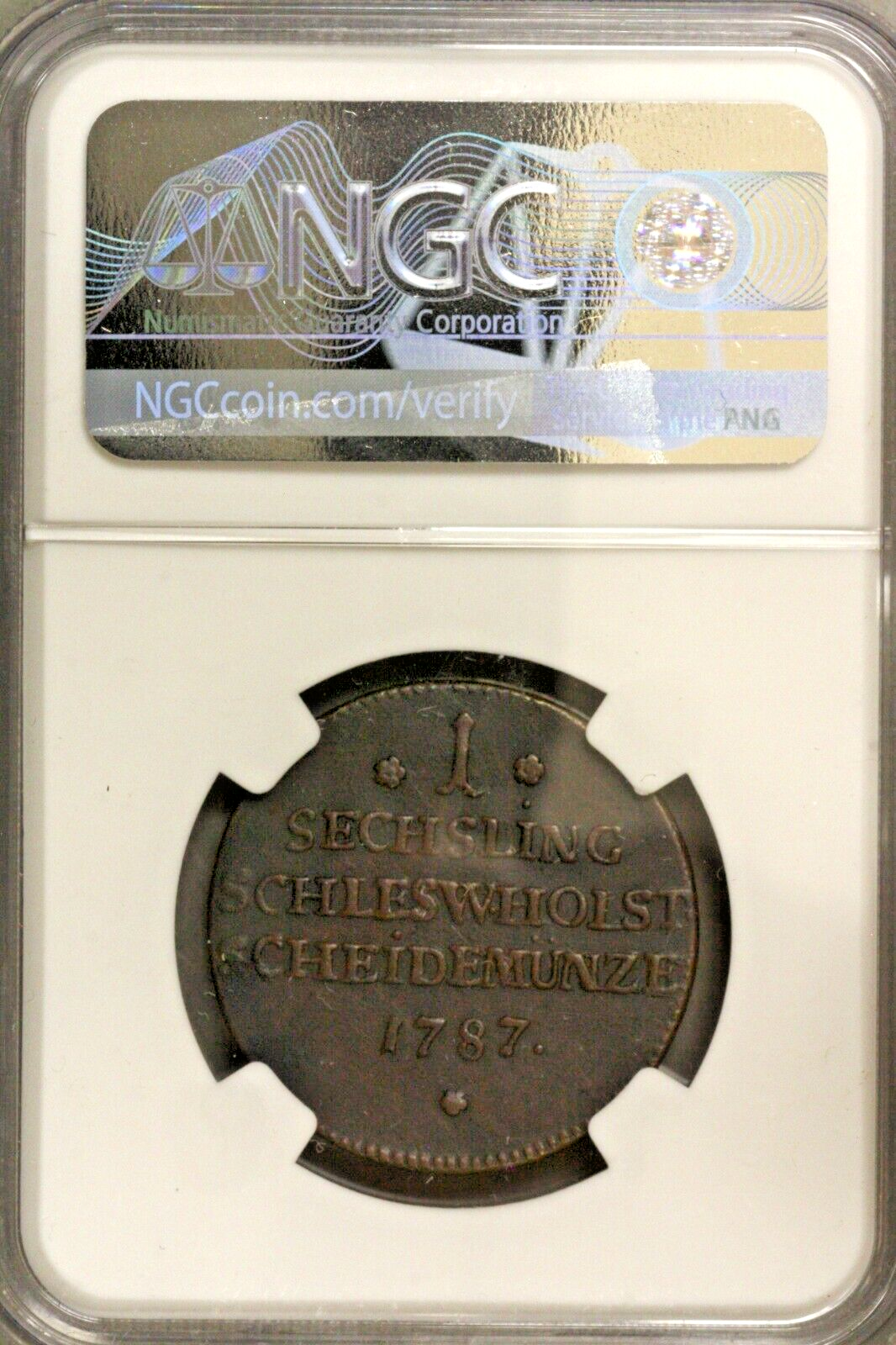 Denmark Schleswig Holstein 1787 1 Sechsling  NGC AU Details Environmental Damage