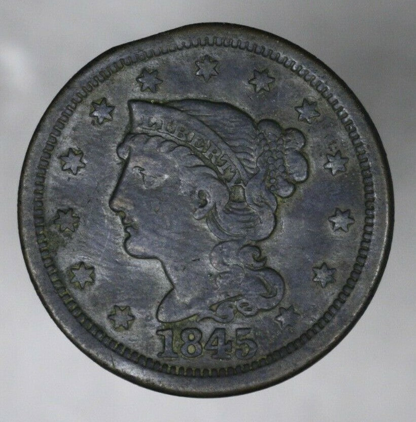 US 1845 Braided Hair Large Cent Rim Bump Rev  A3146