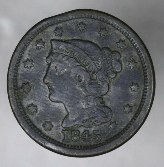 US 1845 Braided Hair Large Cent Rim Bump Rev  A3146