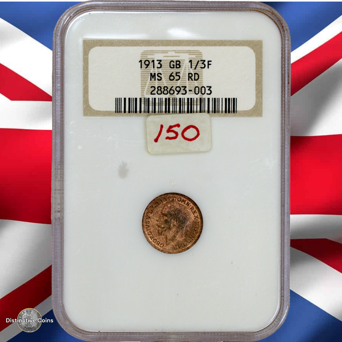 Great Britain 1913 1/3 Farthing NGC MS65RD - GBS013