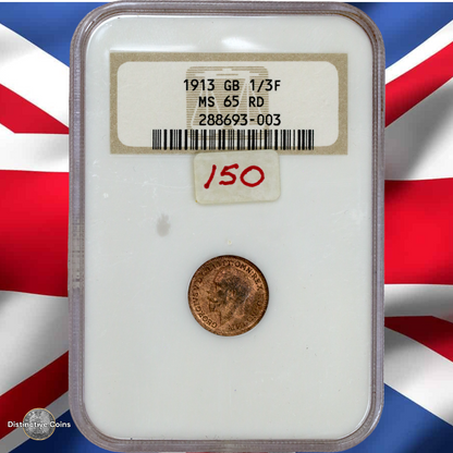Great Britain 1913 1/3 Farthing NGC MS65RD - GBS013