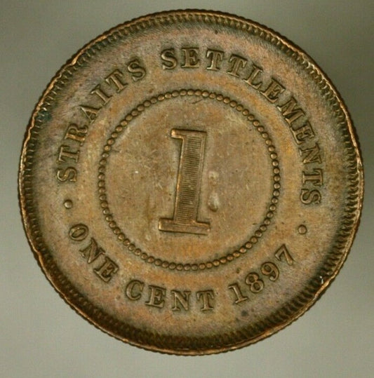 Straits Settlements  Cent  1897  XF - old cleaning?    A884