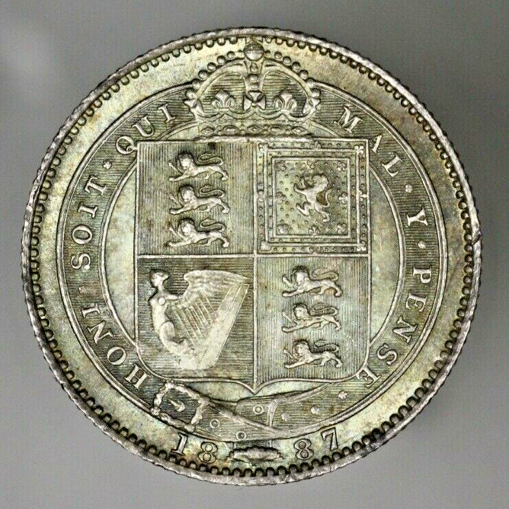 Great Britain 1887 Shilling Lt Grn Toned UNC   A3009