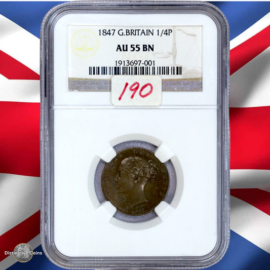 Great Britain 1839 Farthing NGC AU55BN - GBS039