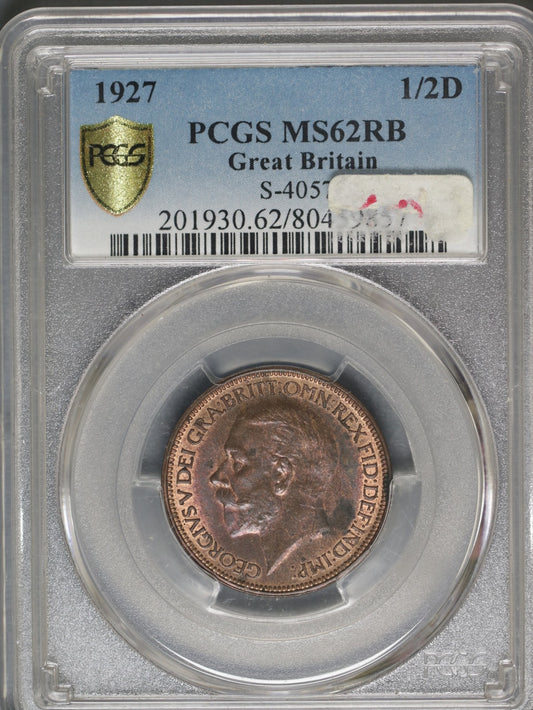 Great Britain 1927 1/2 Penny K-809 PCGS MS62 RB