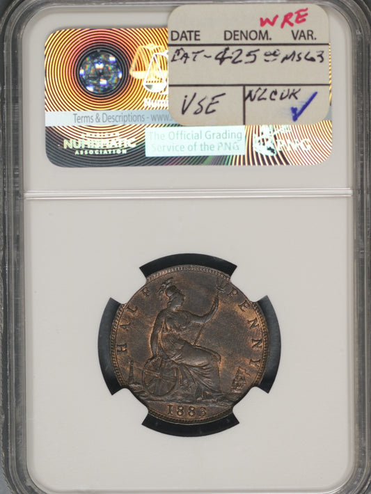Great Britain 1883 1/2 Penny K-754 NGC MS62 BN BROACH