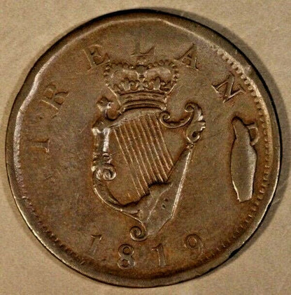 1819 Ireland Half Penny Token with Die Break CUD   