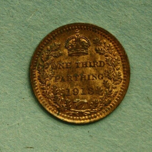 Great Britain 1913 1/3 Farthing Choice Unc Some Red A263