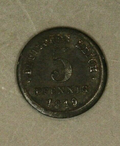 1919 F Germany 5 Pfennig Broadstruck Slightly Cupped   