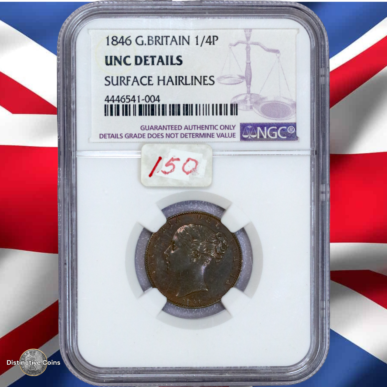 Great Britain 1846 Farthing NGC Unc details - GBS038