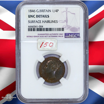 Great Britain 1846 Farthing NGC Unc details - GBS038