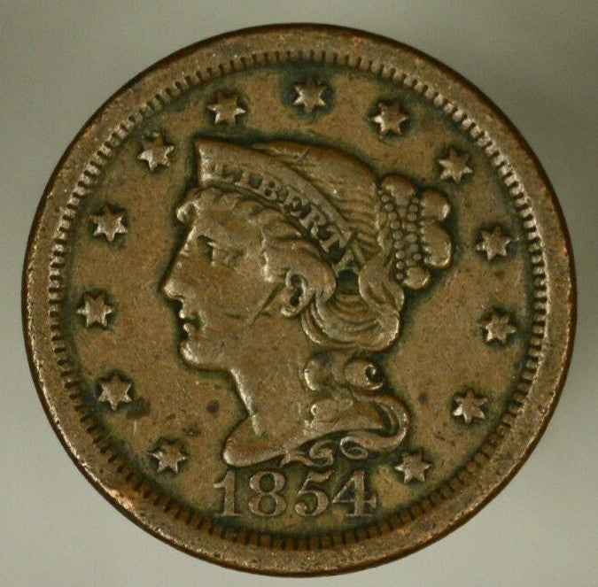United States Braided Hair Cent 1854  A1654