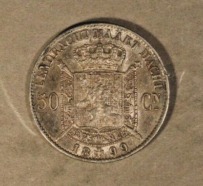 1899 Belgium 50 Centimes High Grade Silver Luster