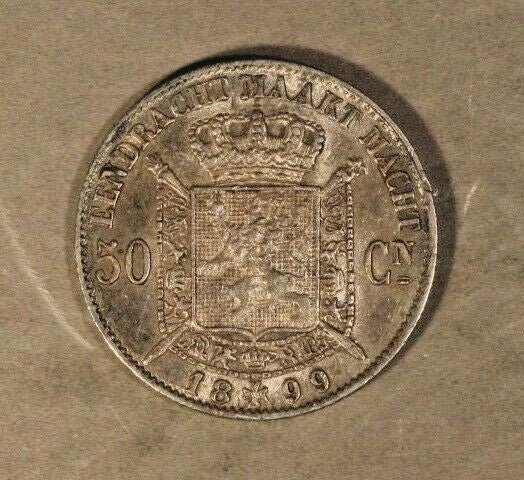 1899 Belgium 50 Centimes High Grade Silver Luster