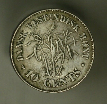 Danish West Indies Silver 10 Cents 1862 (c)  XF/AU old fait hairlines  A2050