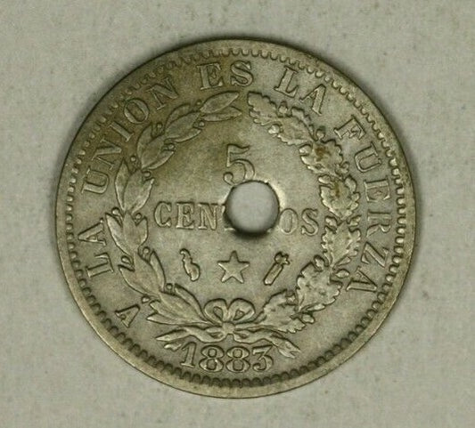 Bolivia 5 Cent 1883 Neat Error - Off-Center Hole A1681