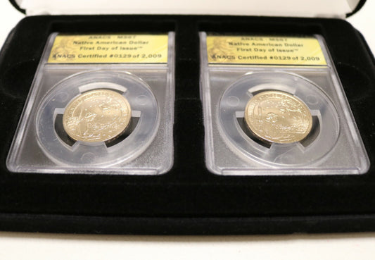 US 2019 P and 2019 D Native American $1 Set ANACS MS67   B234
