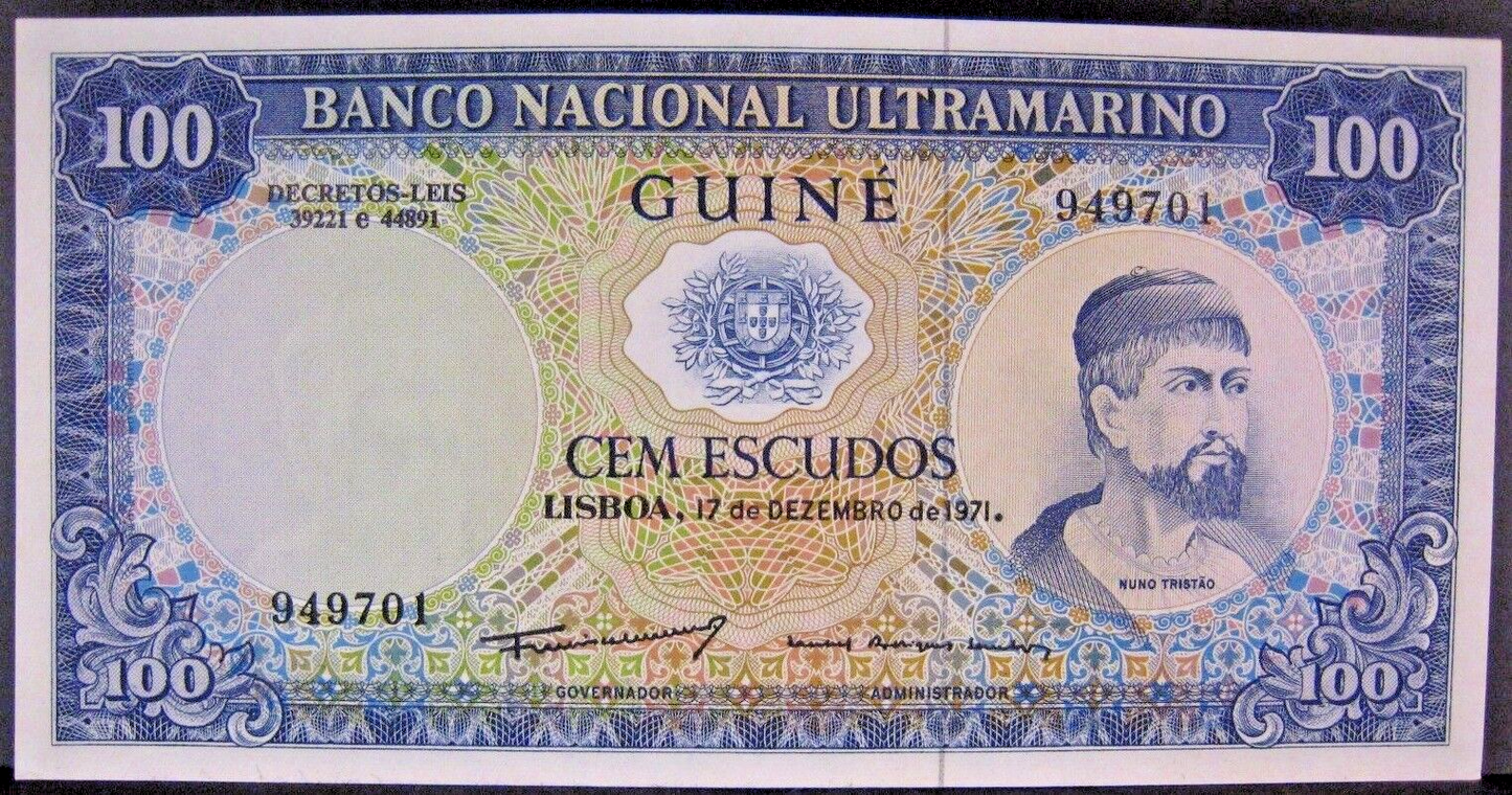 1971 Portugal Guinea 100 Escudos Crisp Lovely Note ! 