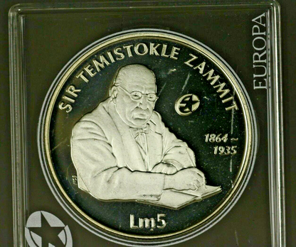 Malta Silver Crown - 5 Liri 2006   Sir Temistokle Zammit  PROOF   A1570