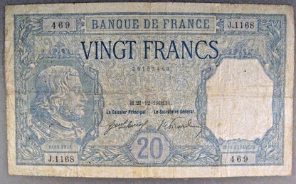 1916 France, Bank of,  20 Francs Note Circulated    