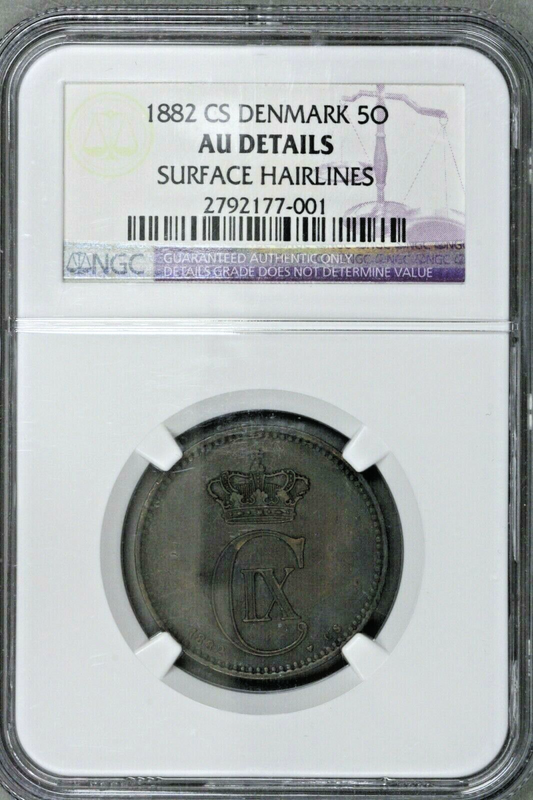 Denmark 1882 CS 5 Ore retoned nicely NGC AU Details surface hairlines   S205