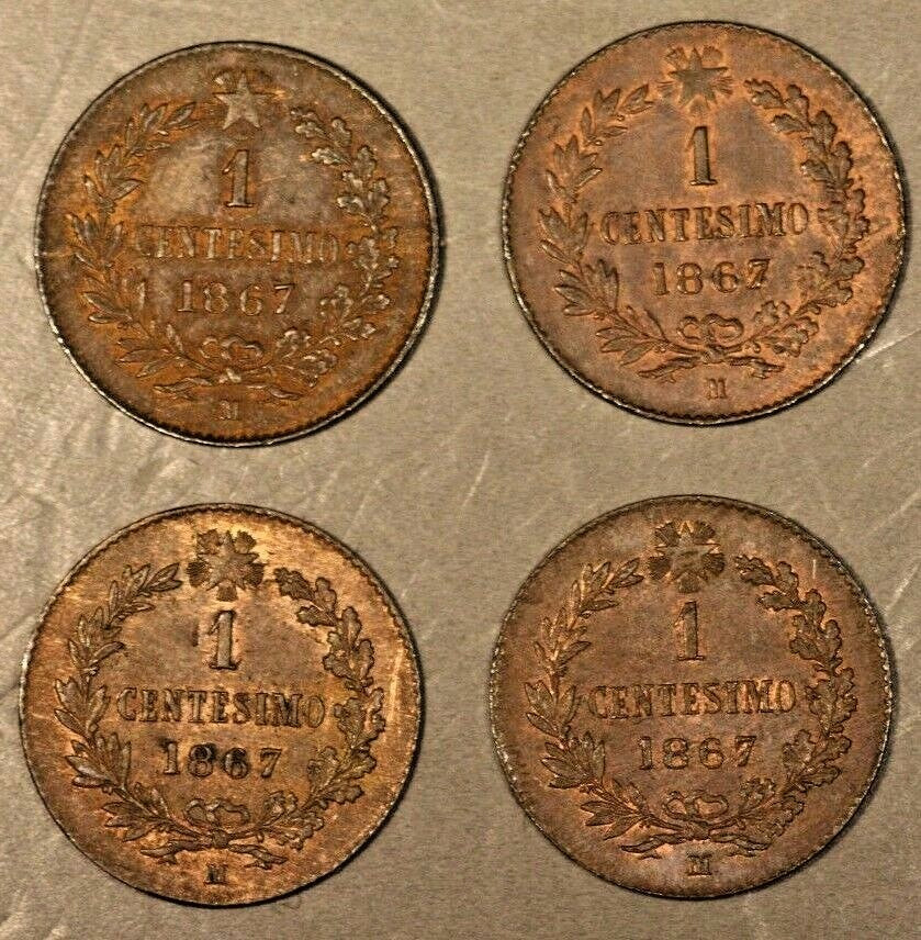 Lot of 4 1867M Italy Centesimo High Grade