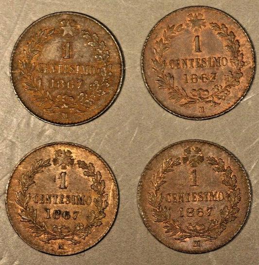 Lot of 4 1867M Italy Centesimo High Grade