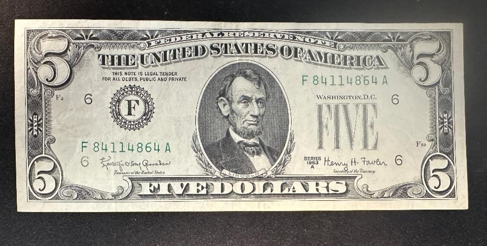 1963A  $5 Federal Reserve Error note Missing Green Seal