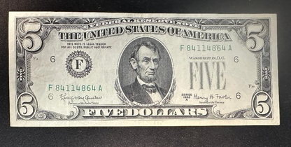 1963A  $5 Federal Reserve Error note Missing Green Seal