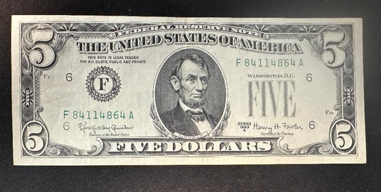 1963A  $5 Federal Reserve Error note Missing Green Seal