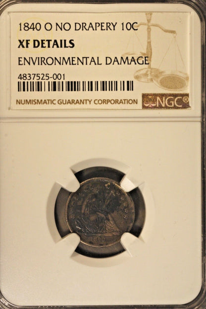 1840 O Seated Liberty Dime No Drapery NGC XF Detail * 