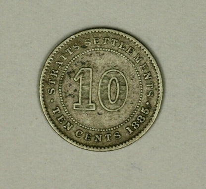 Straits Settlements 10 Cents 1885  VF  Victoria   A897  Scarce