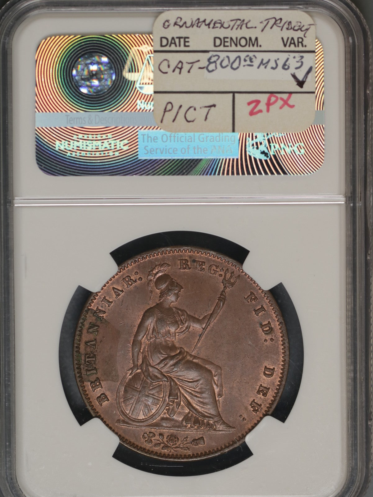 Great Britain 1857 Penny K-739 NGC MS63 BN FAR COLON LARGE DATE