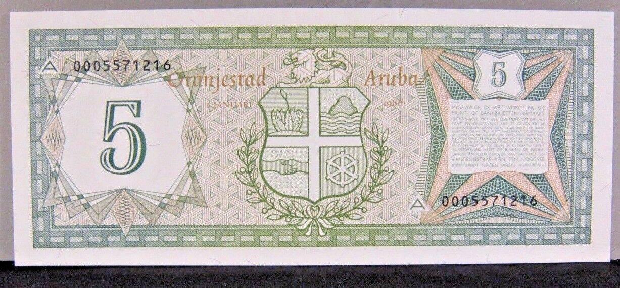 1986 Aruba 5 Florin CU Nice !          