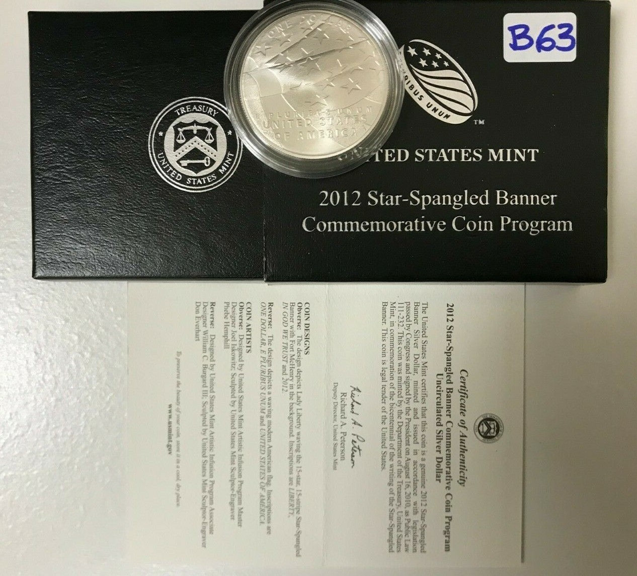 2012 Star-Spangled Banner UNC Silver Dollar  with Box & COA   B63