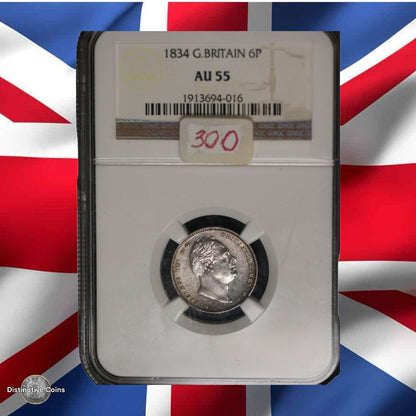 Great Britain 1834 6 Pence NGC AU55