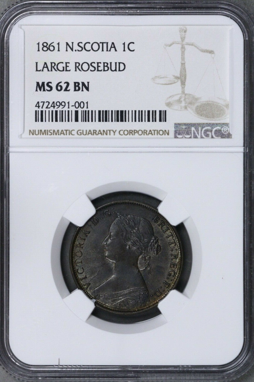 Nova Scotia 1861 1 Cent Large Rosebud NGC MS 62 BN  S754