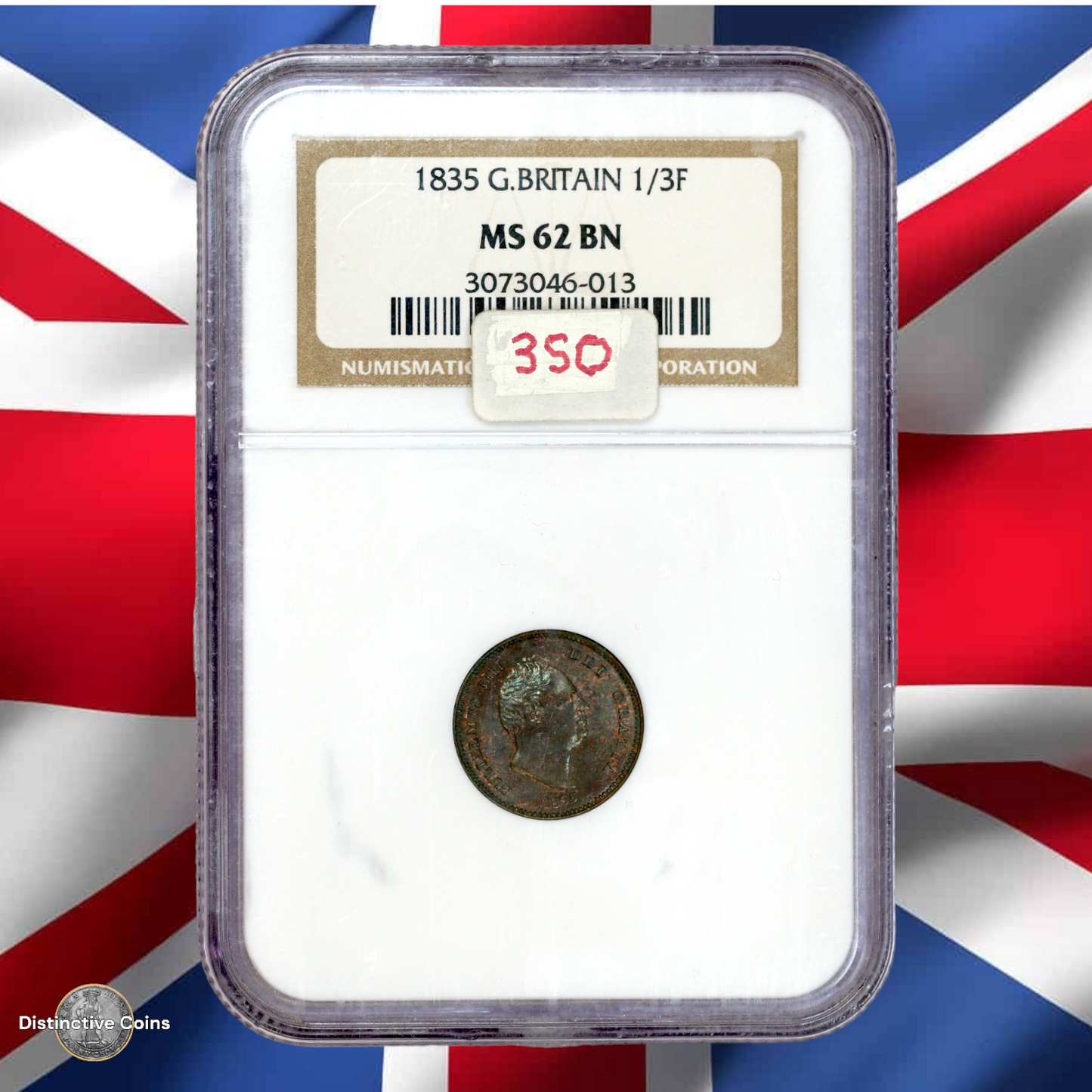 Great Britain 1835 1/3 Farthing NGC MS62BN - GBS001