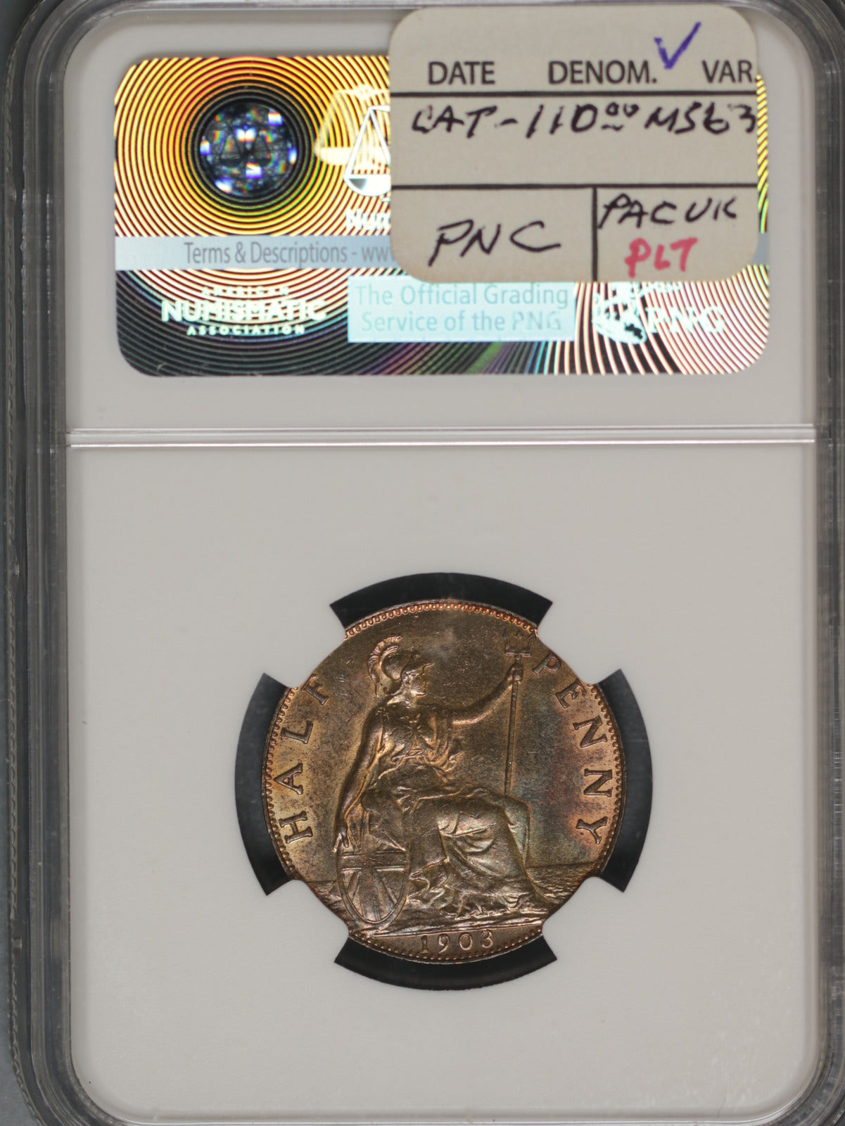 Great Britain 1903 1/2 Penny K-793.2 NGC MS63 RB