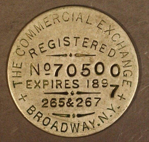 1897 "The Commercial Exchange" Broadway, New York Token 