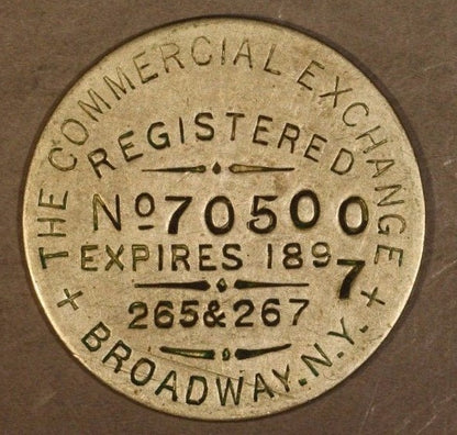 1897 "The Commercial Exchange" Broadway, New York Token 