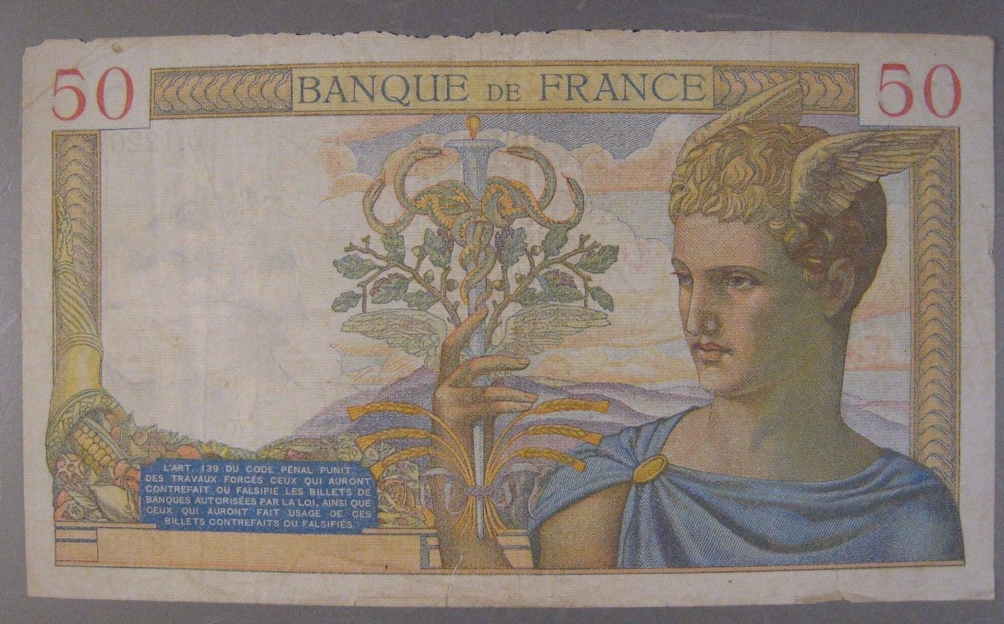 1940 France, Bank of, 50 Francs Rough Edges  