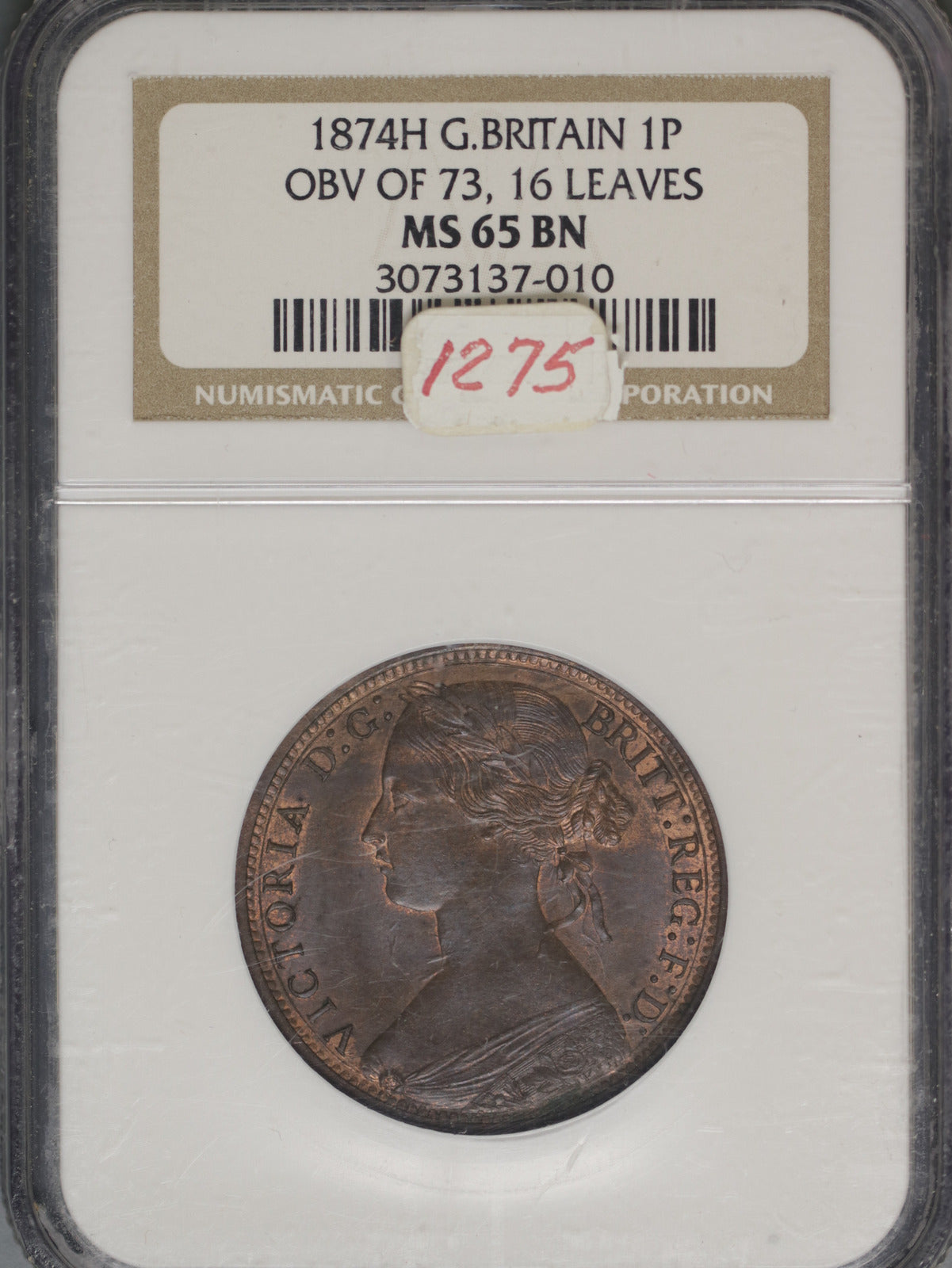 Great Britain 1874H Penny K-749.2 NGC MS65 BN OBV OF 73