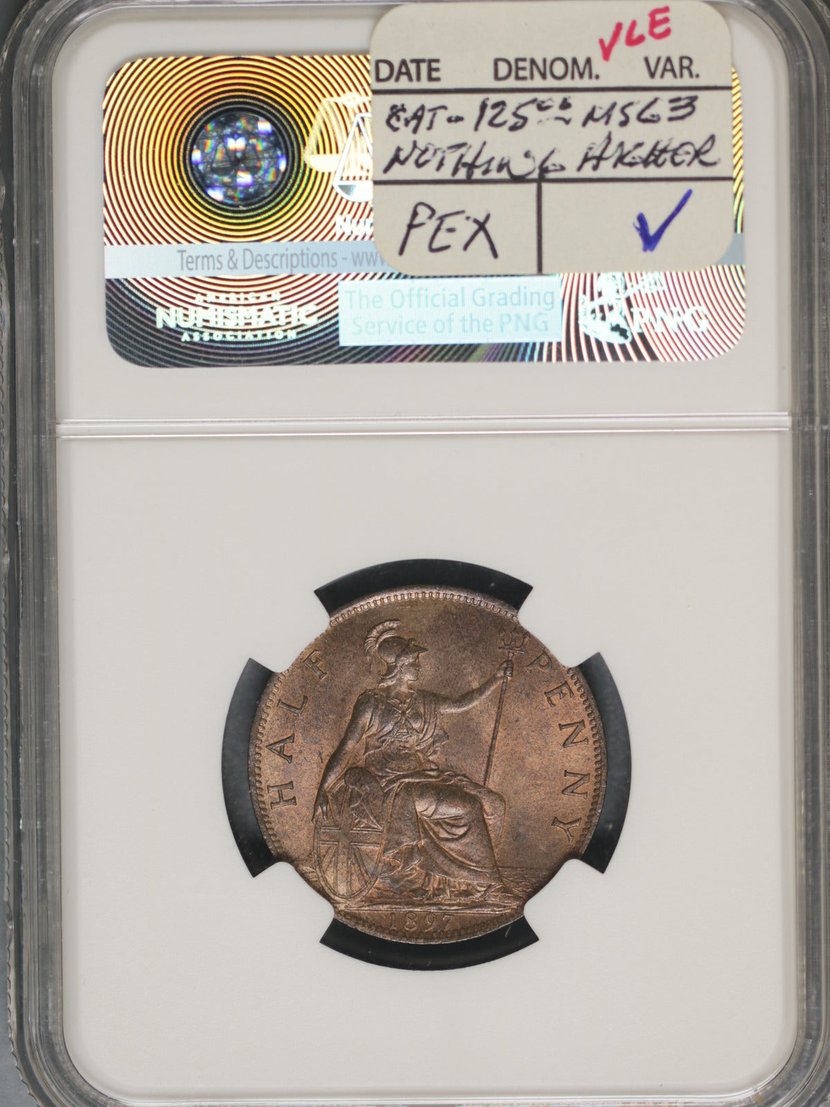Great Britain 1897 1/2 Penny K-789 NGC MS64 RB HIGH SEA LEVEL