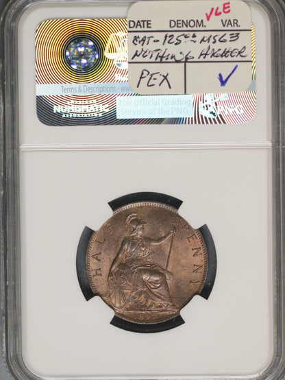 Great Britain 1897 1/2 Penny K-789 NGC MS64 RB HIGH SEA LEVEL