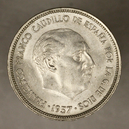 Spain 1957 25 Pesetas AU+
