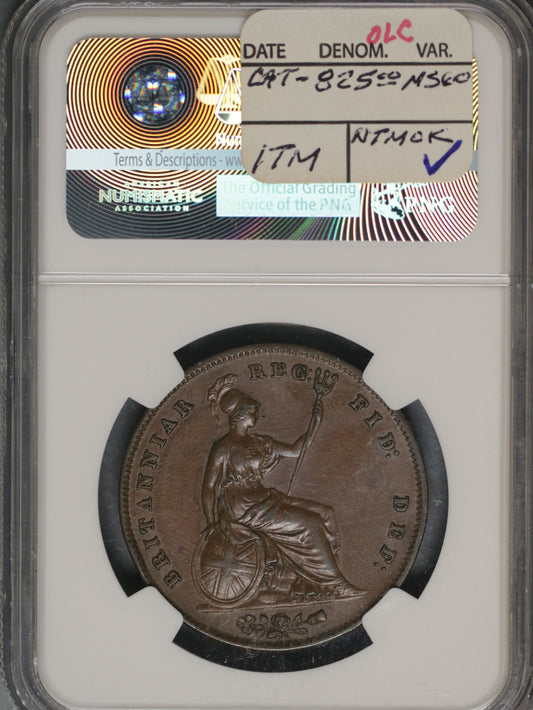 Great Britain 1847 Penny K-739 NGC AU58 BN NEAR COLON
