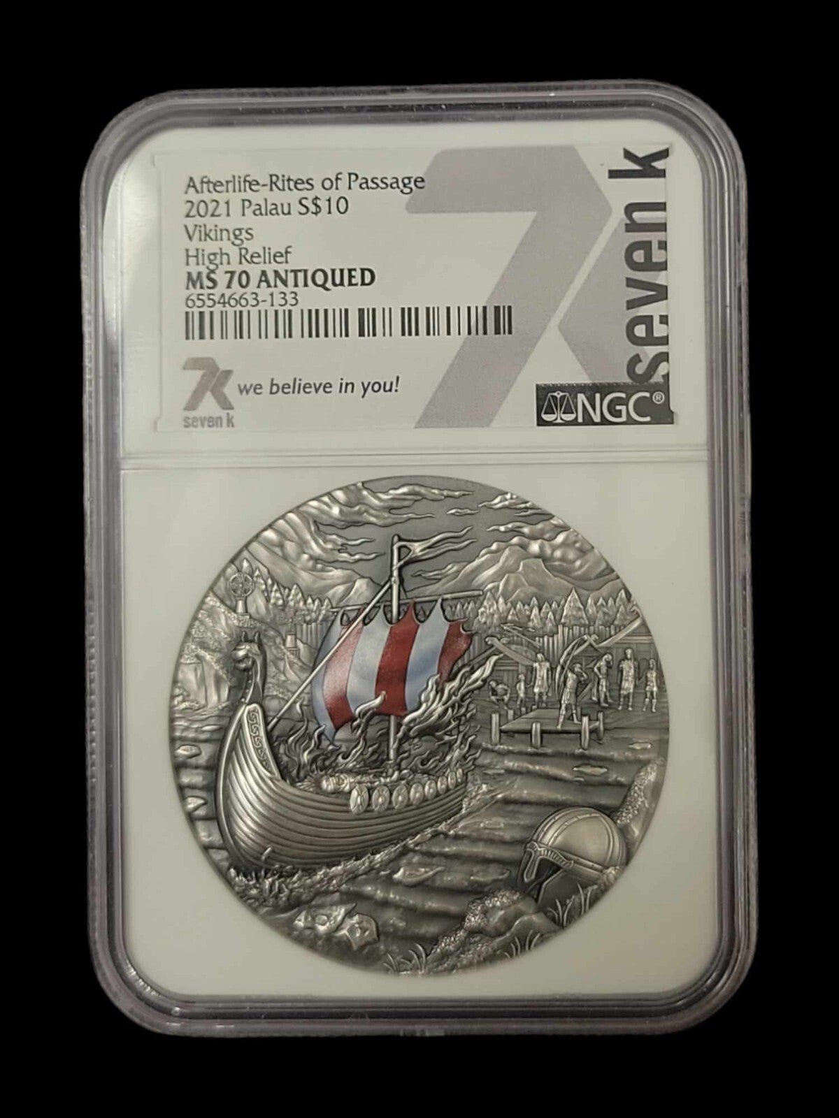 2021 Palau $10 Vikings HR Afterlife-Rites of Passage 2oz. NGC MS70 Antiqued B556