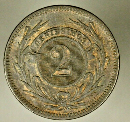 Uruguay 2 Centesimo 1869  Paris Mint  AU   A1479