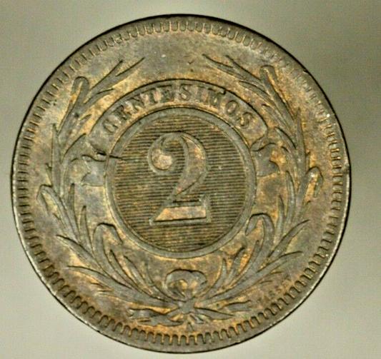 Uruguay 2 Centesimo 1869  Paris Mint  AU   A1479